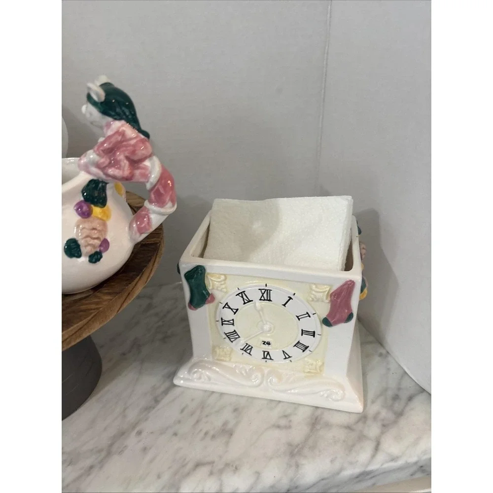 Cat‎ Mouse Applause Inc 5 Pc Set Tea Pot Creamer Napkin Holder Lids Clock Pink